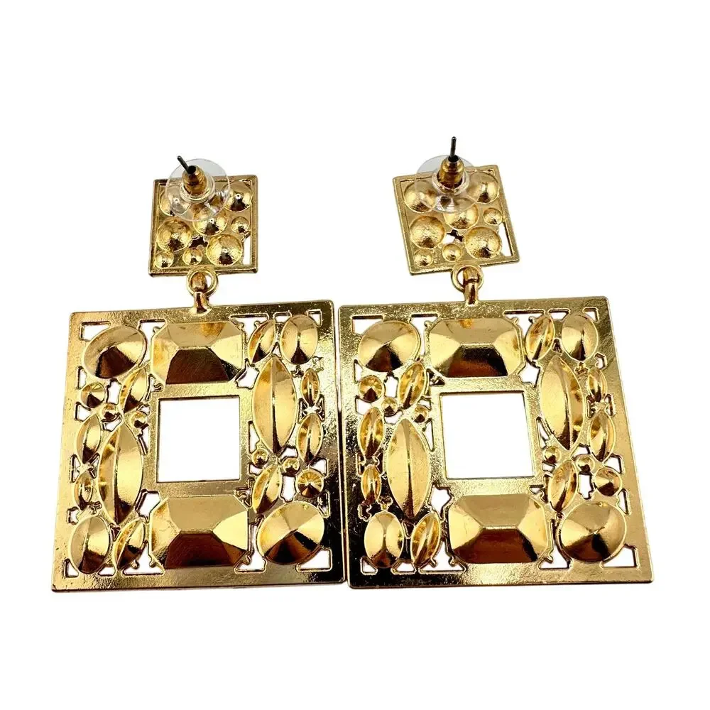 Pastel Glass Rhinestone Maximalist Glam Geometric Gold Tone 2.5
